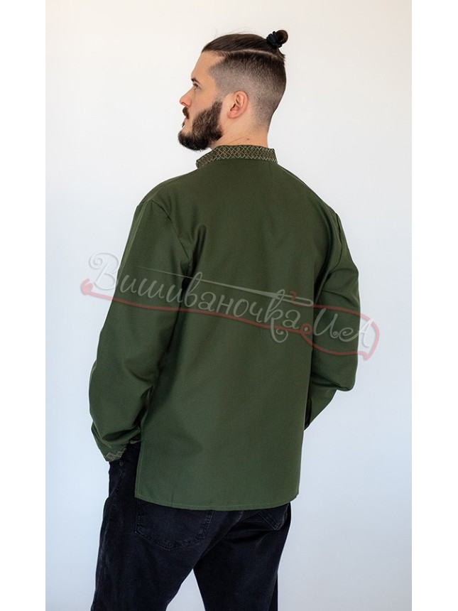 Vyshyvanka in khaki with the coat of arms 301-5