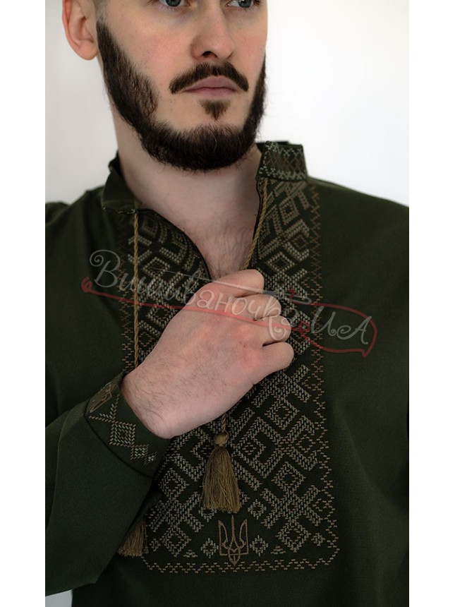 Vyshyvanka in khaki with the coat of arms 301-5