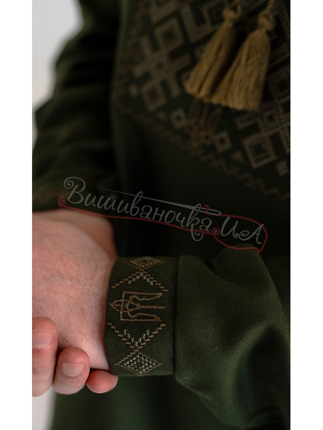 Vyshyvanka in khaki with the coat of arms 301-5