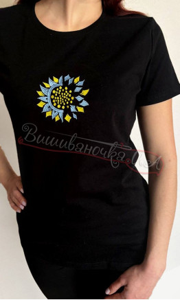 Black women's T-shirt with patriotic pattern 3018
