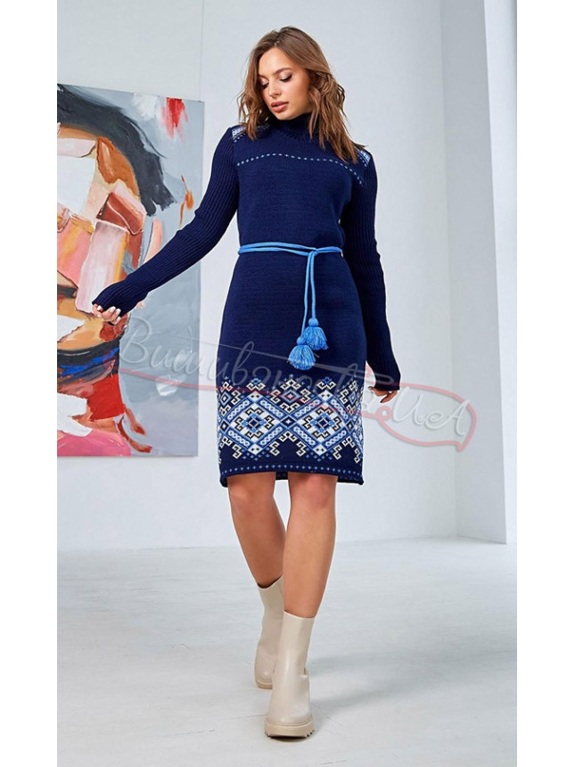 Knitted vyshyvanka dress 1071 colour Blue