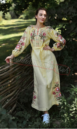 Embroidered dress in yellow 4605