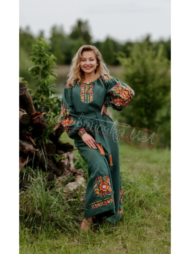 Linen dress with embroidery 4505 size 50
