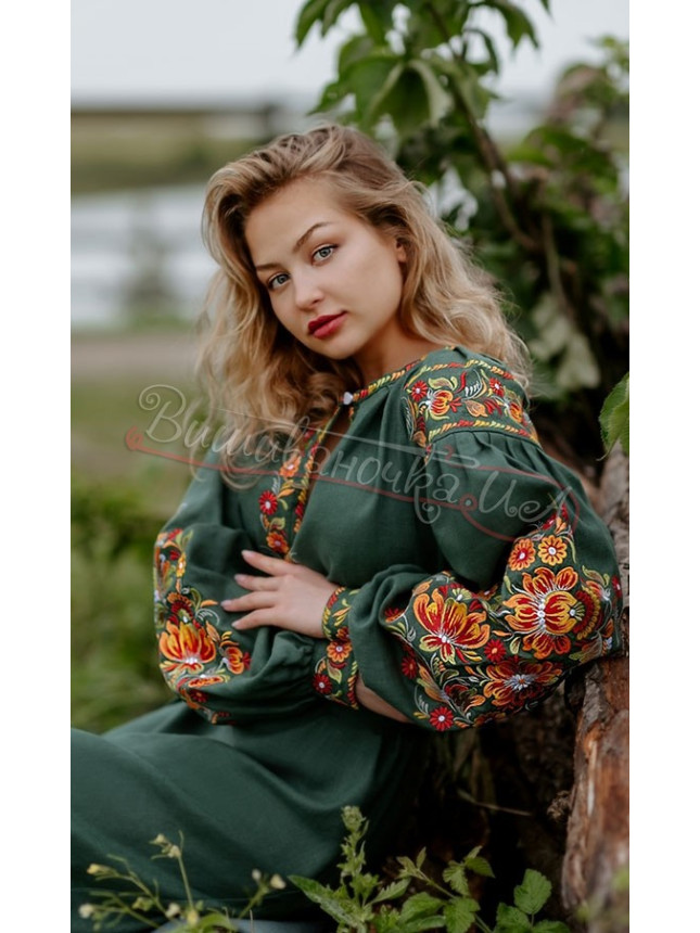 Linen dress with embroidery 4505 size 50