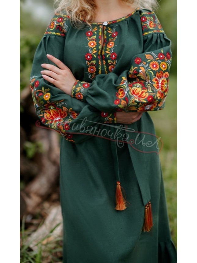 Linen dress with embroidery 4505 size 50