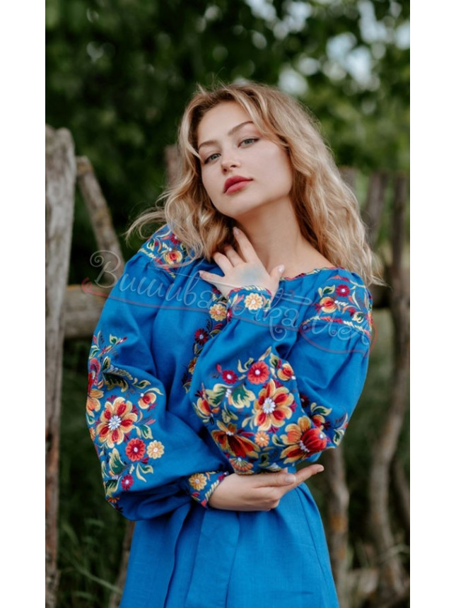Длинное платье синего цвета 4519