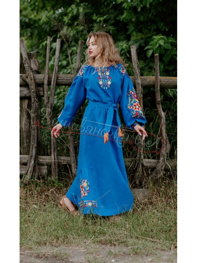 Длинное платье синего цвета 4519