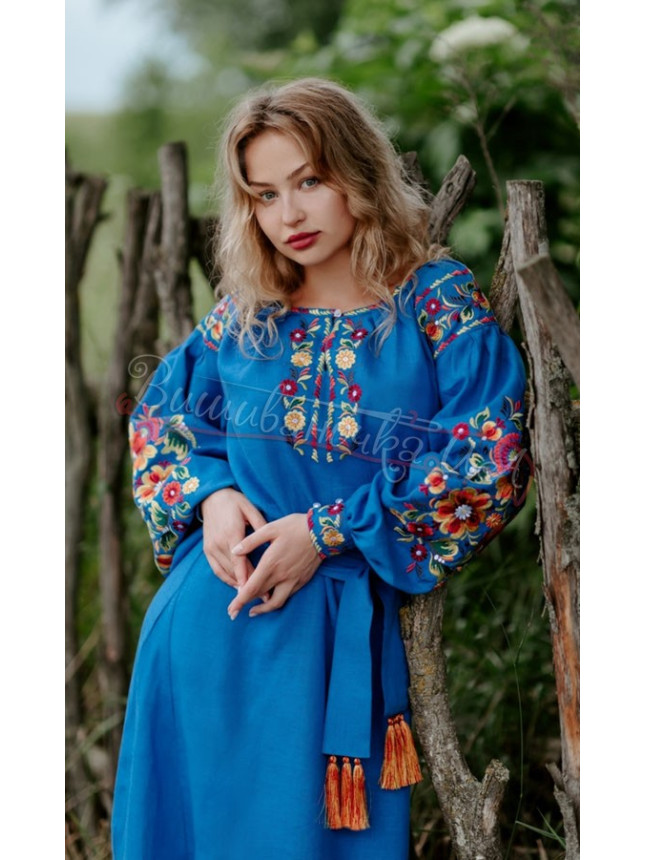 Длинное платье синего цвета 4519