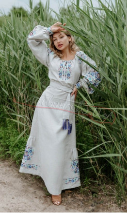 Grey long dress with embroidery 4550