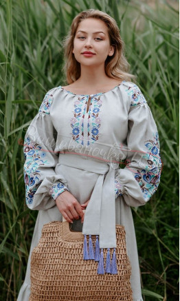 Grey long dress with embroidery 4550