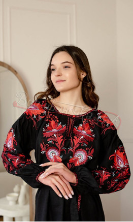 Длинное платье из натурального льна 4677 цвет Черный
