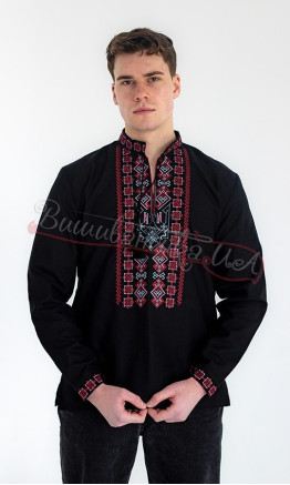 Black men's vyshyvanka with the coat of arms 365-12
