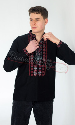 Black men's vyshyvanka with the coat of arms 365-12