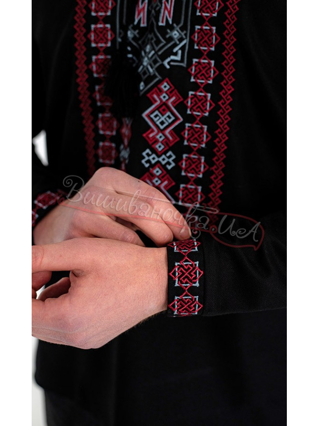Black men's vyshyvanka with the coat of arms 365-12 size 46
