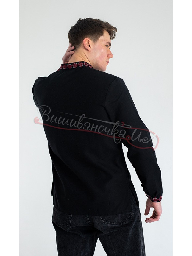 Black men's vyshyvanka with the coat of arms 365-12 size 46