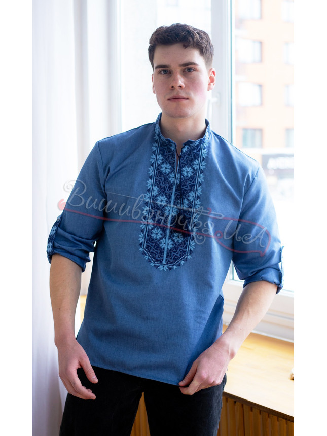 Shirt in denim style with a buttoned cuff 316-9+