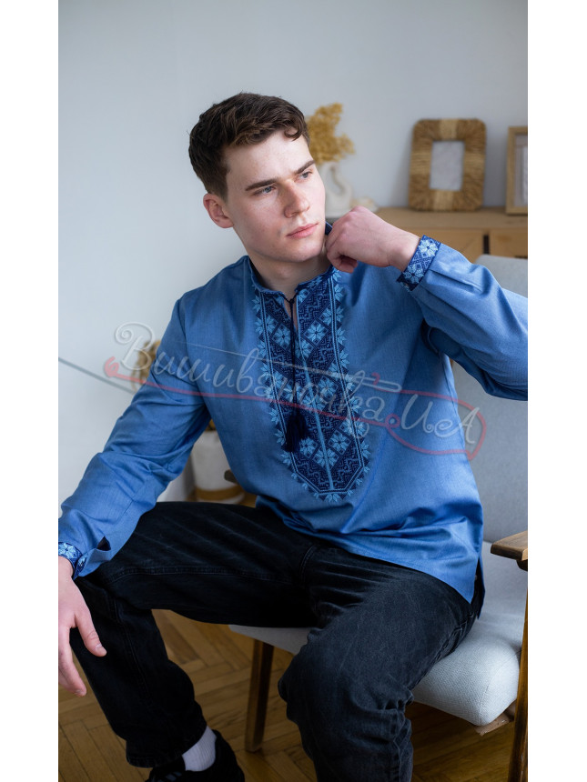 Shirt in denim style with a buttoned cuff 316-9+