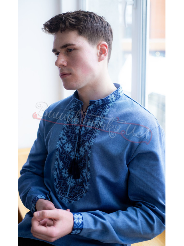 Shirt in denim style with a buttoned cuff 316-9+