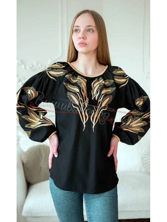 Vyshyvanka with gold wheat ears 4636 size 46