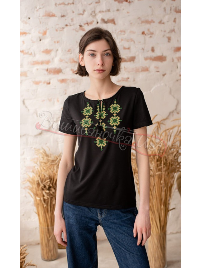 Black T-shirt with embroidery 5143 size S
