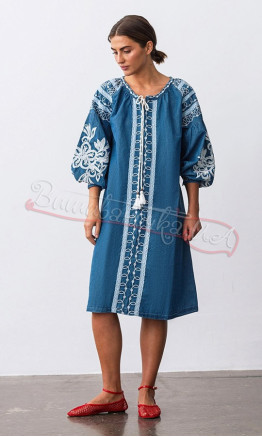 Blue dress in denim with lace 901475