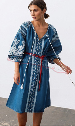Blue dress in denim with lace 901475
