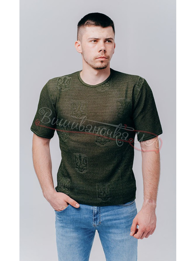 Knitted T-shirt in khaki 5213 size L