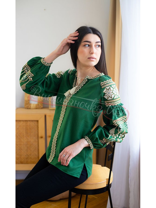 Green women's vyshyvanka 551-11
