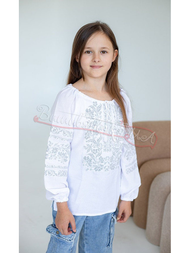 Vyshyvanka for a girl, grey pattern 926-1 size 110