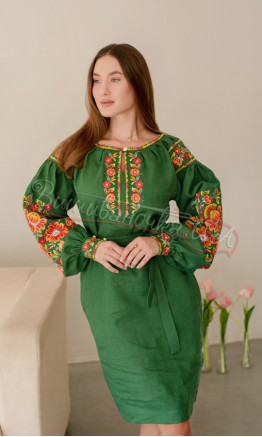 Лляне плаття з вишивкою, коротке 4505-к