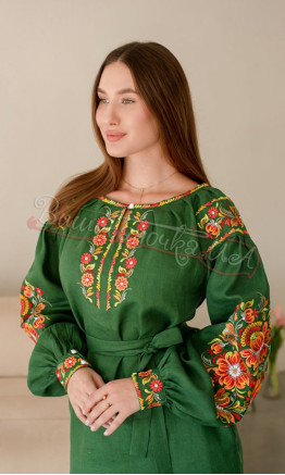 Лляне плаття з вишивкою, коротке 4505-к