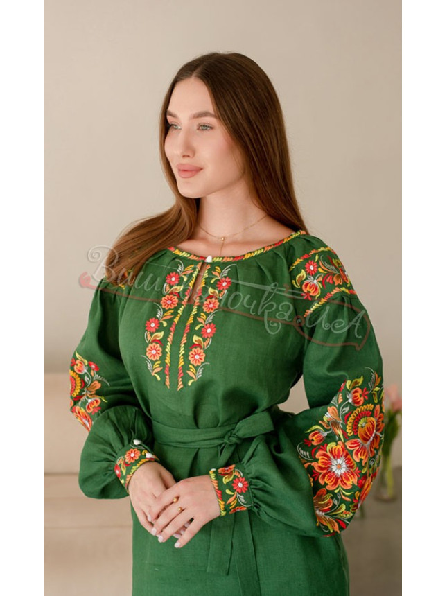 Лляне плаття з вишивкою, коротке 4505-к