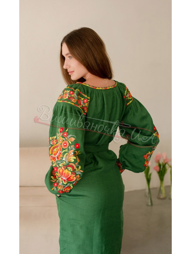Лляне плаття з вишивкою, коротке 4505-к