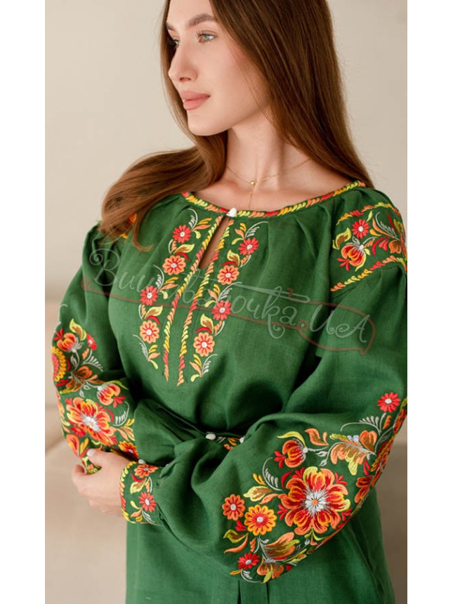 Лляне плаття з вишивкою, коротке 4505-к