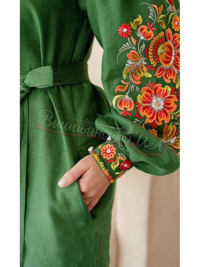 Лляне плаття з вишивкою, коротке 4505-к