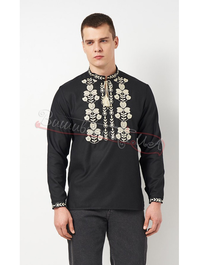 Black men's shirt with embroidery 3110-1 size 42