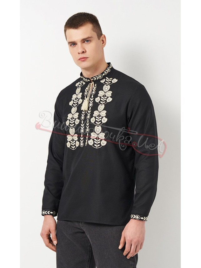 Black men's shirt with embroidery 3110-1 size 42