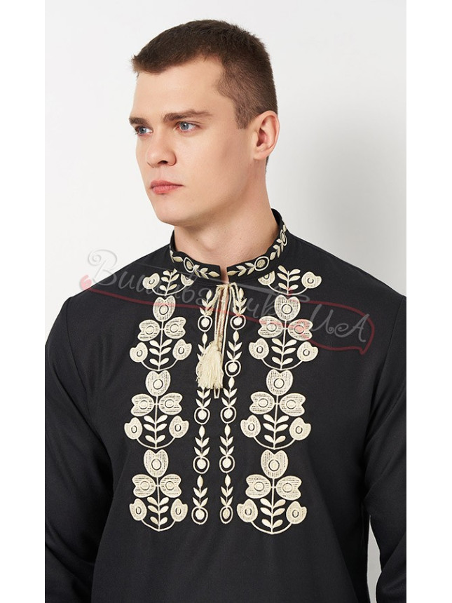 Black men's shirt with embroidery 3110-1 size 42