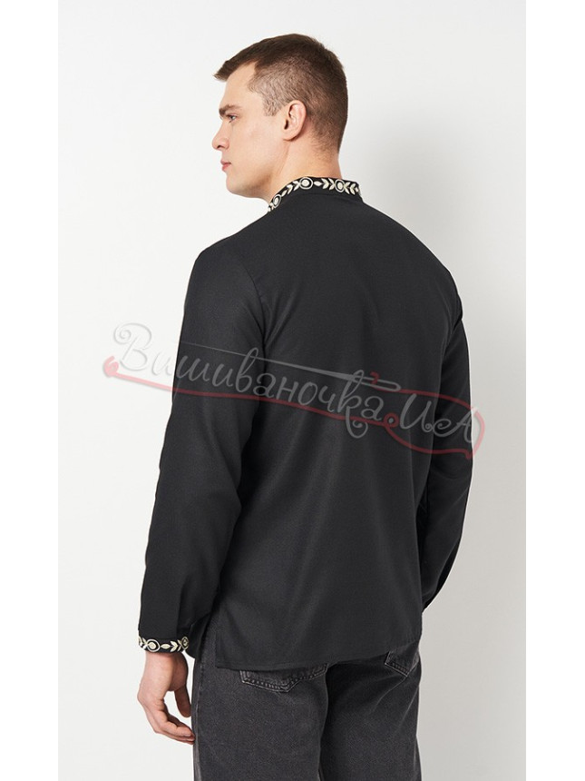 Black men's shirt with embroidery 3110-1 size 42