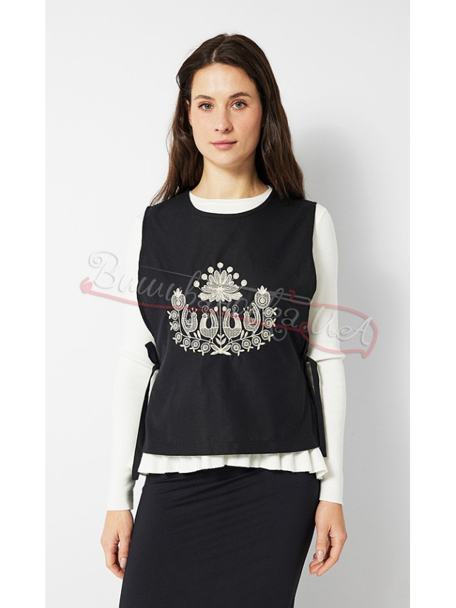 Black women's waistcoat with embroidery Ж0110-1 size 48-52