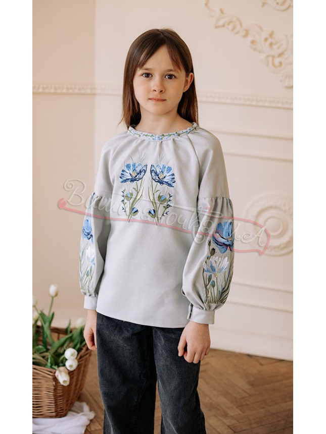 Grey vyshyvanka with flowers 9205-7