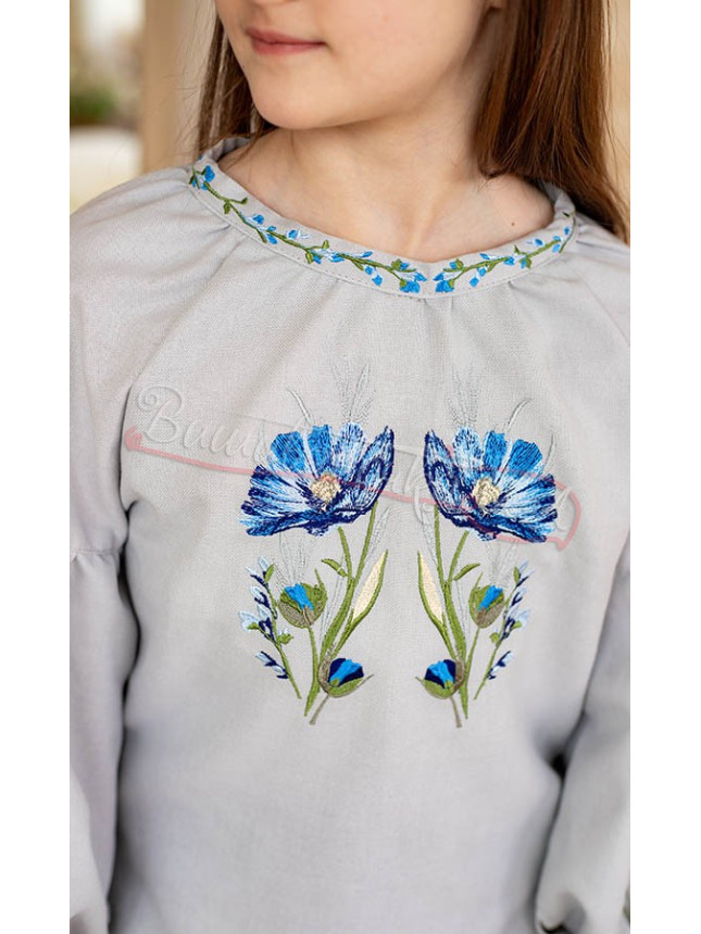 Grey vyshyvanka with flowers 9205-7
