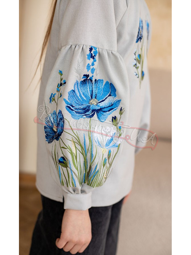 Grey vyshyvanka with flowers 9205-7