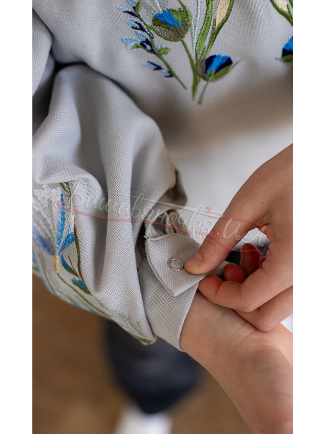 Grey vyshyvanka with flowers 9205-7