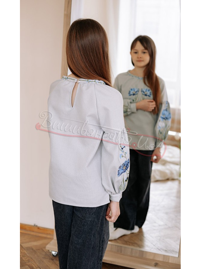 Grey vyshyvanka with flowers 9205-7