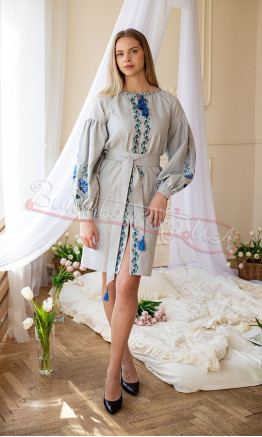 Grey women's dress with embroidery 1205-7К