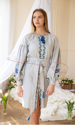 Grey women's dress with embroidery 1205-7К