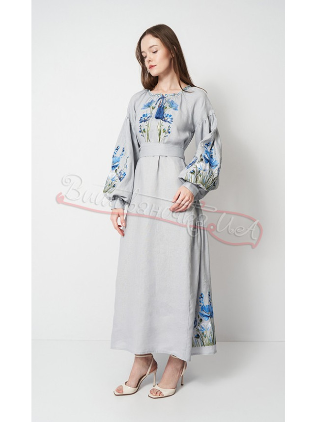 Long linen dress with floral pattern 1205-7 size 50