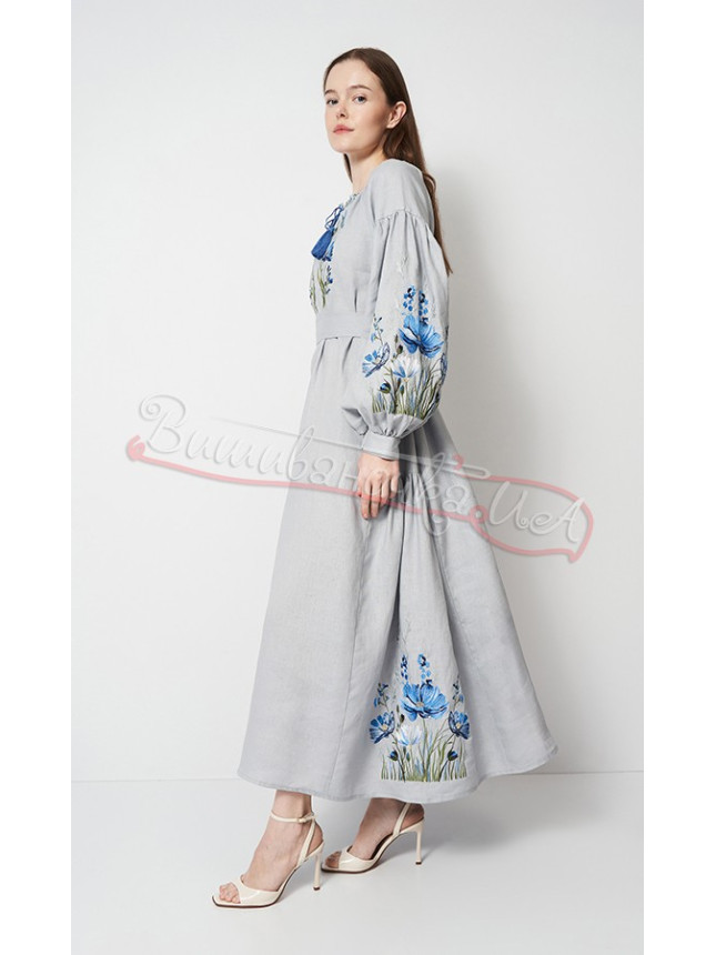 Long linen dress with floral pattern 1205-7 size 50