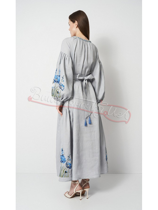Long linen dress with floral pattern 1205-7 size 50